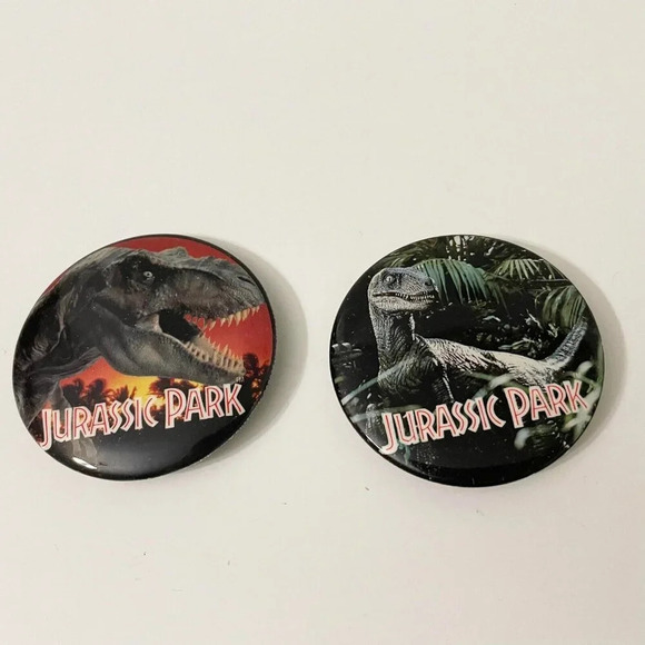 Vintage 1992 Lot of 2 Jurassic Park Buttons Pinback Pins - Picture 1 of 16